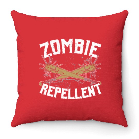Zombie Repellent Happy Halloween Trick Or Treating Throw Pillows