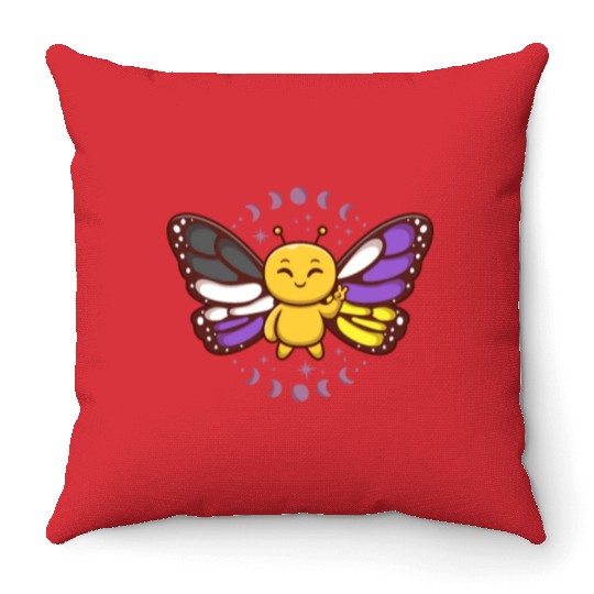 Gender Non-Binary Monarch Butterfly Subtle Pride Throw Pillows