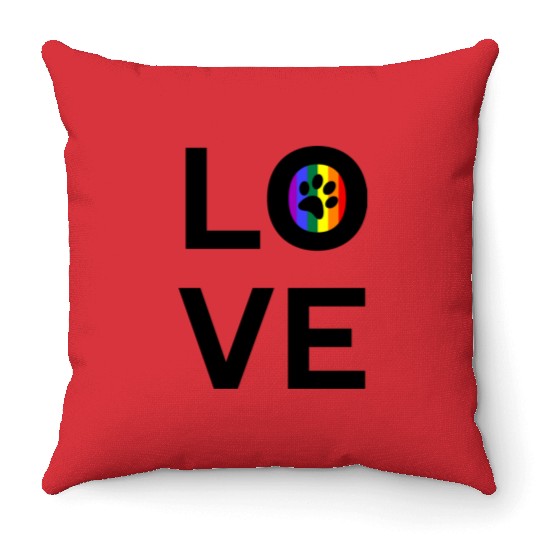 Cat Paw Love LGBT Pride Rainbow Flag Throw Pillows