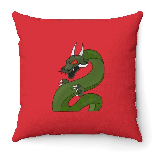 Dragon with red eyes Throw Pillows