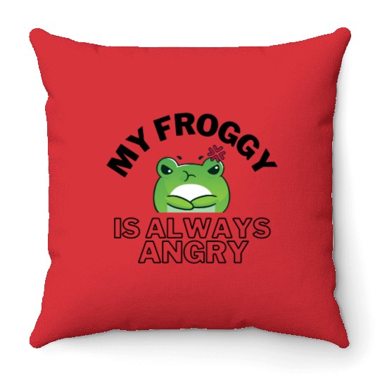 Froggy Frog Is Always Angry Throw Pillows