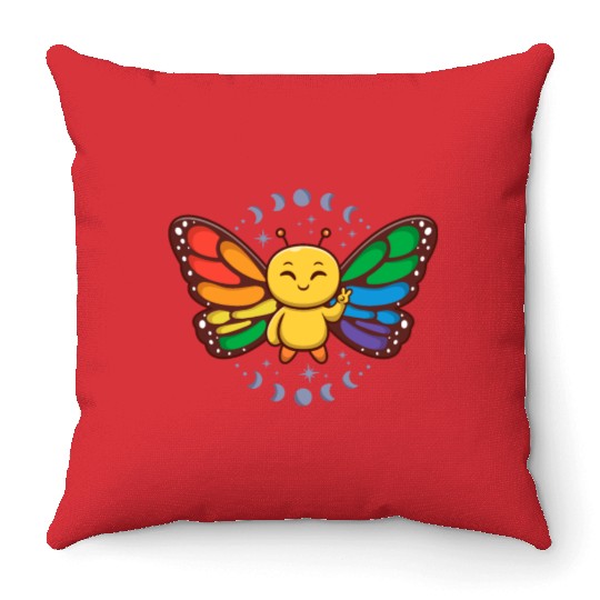 LGBTQ Rainbow Flag Monarch Butterfly Pride Month Throw Pillows