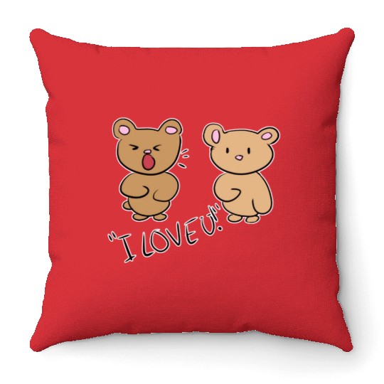i love you teddy bear couple Throw Pillows