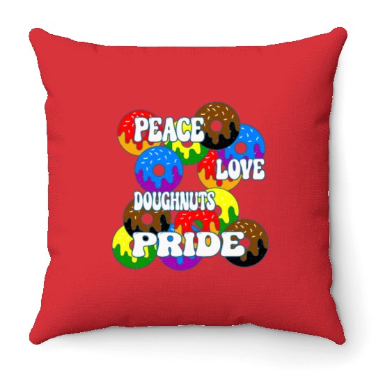 Peace Love Doughnuts Pride - LGBTQ+ Throw Pillows