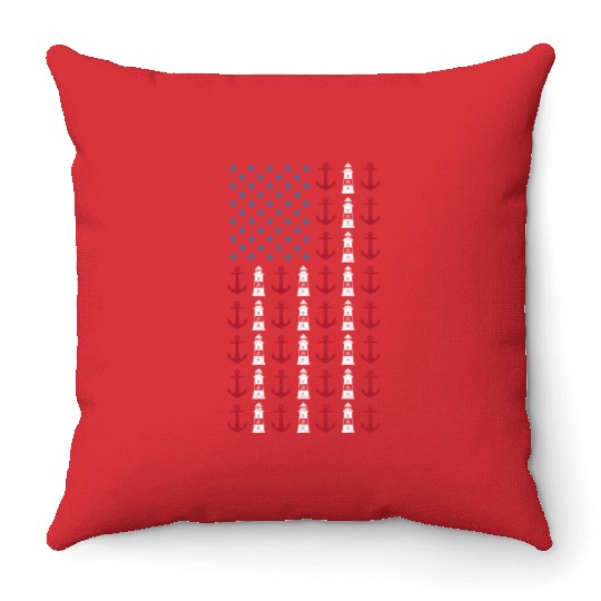 Boating American Flag 4th of July Merica USA Throw Pillows