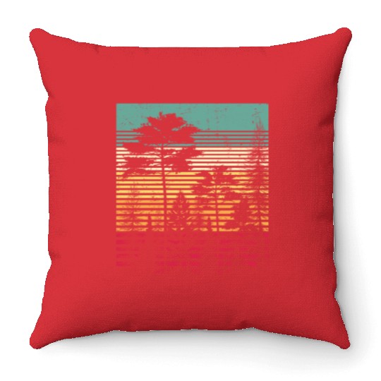 Retro Style Wildlife Trees Outdoors Nature Forest Throw Pillows