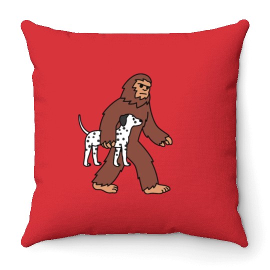 Bigfoot Sasquatch Walking Dalmatian Throw Pillows