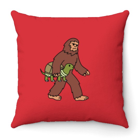 Bigfoot Sasquatch Walking Tortoise Throw Pillows