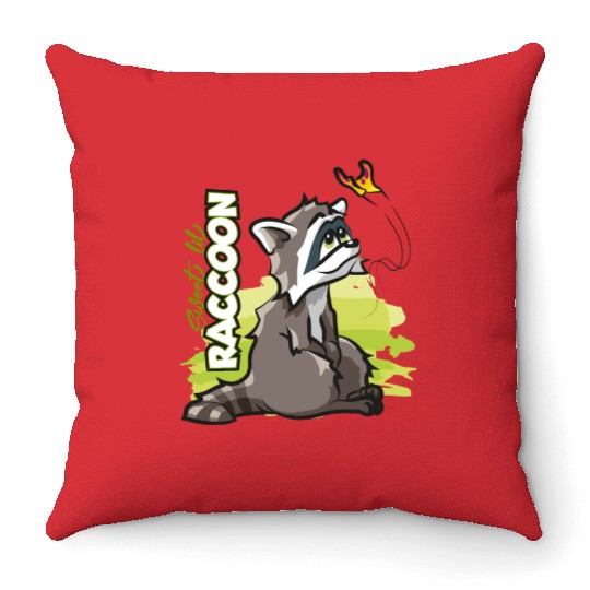 Sweet Little Raccoon with Butterfly Throw Pillows