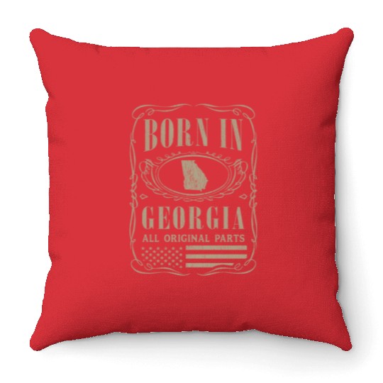 Vintage America US States Born Georgia Throw Pillows