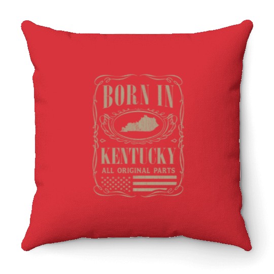Vintage America US States Born Kentucky Throw Pillows