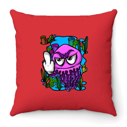 Jelly Fish Middle Finger Jellyfish Throw Pillows