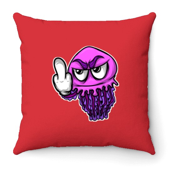 Jelly Fish Middle Finger Jellyfish Throw Pillows