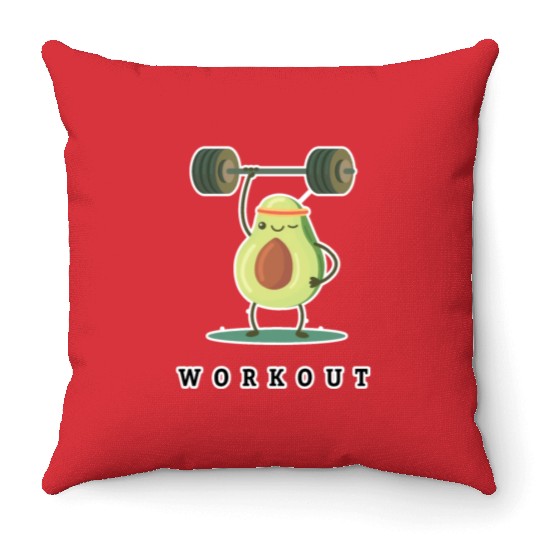 Workout Avocado cartoon Throw Pillows