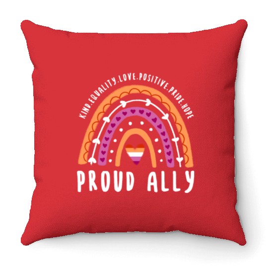 Proud Ally Lesbian Pride Rainbow Throw Pillows