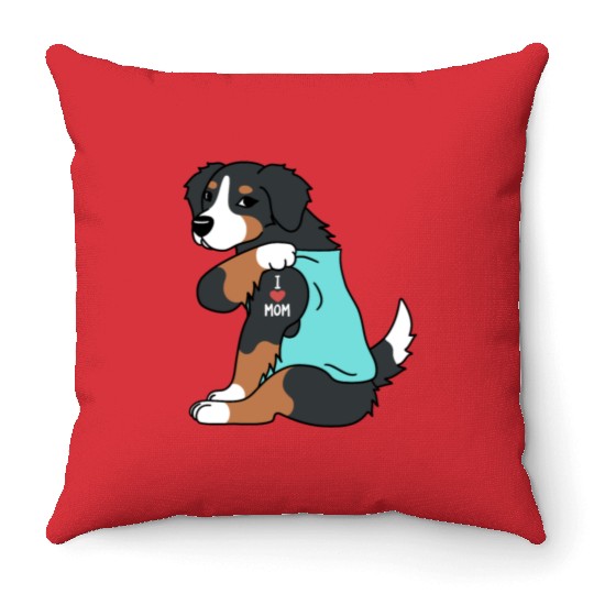 I Love Mom Tattoo Bernese Mountain Dog Throw Pillows