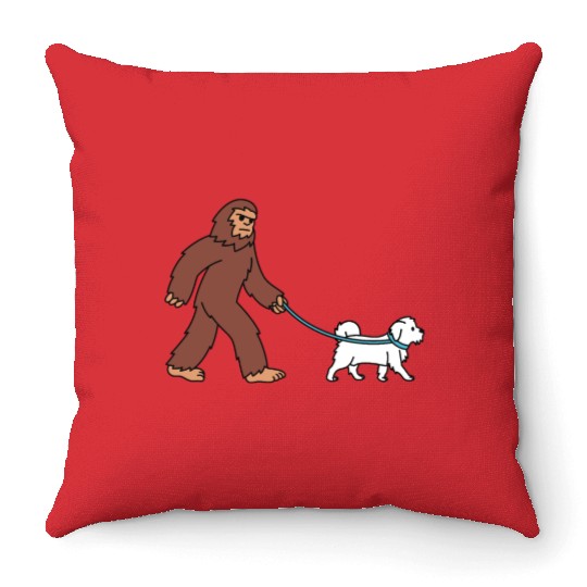 Bigfoot Sasquatch Walking Maltese Throw Pillows