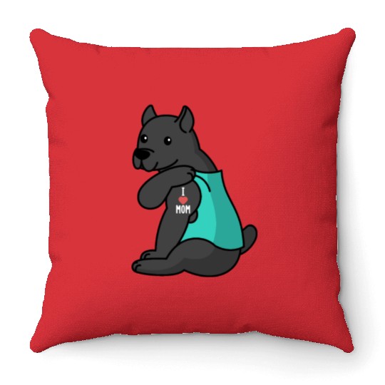 I Love Mom Tattoo Cane Corso Throw Pillows