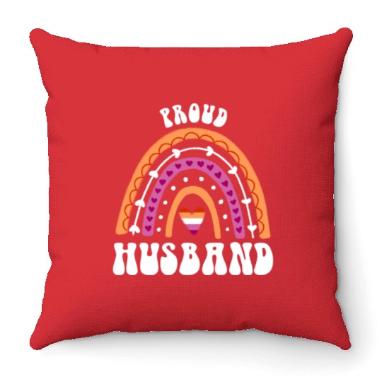 Proud Husband Lesbian Pride Rainbow Throw Pillows
