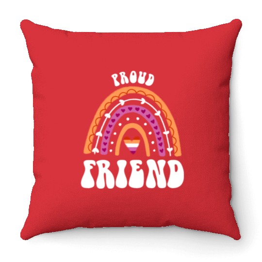 Proud Friend Lesbian Pride Rainbow Throw Pillows