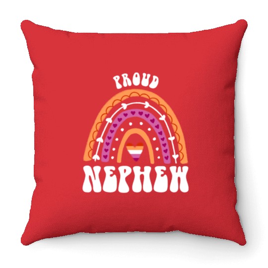 Proud Nephew Lesbian Pride Rainbow Throw Pillows