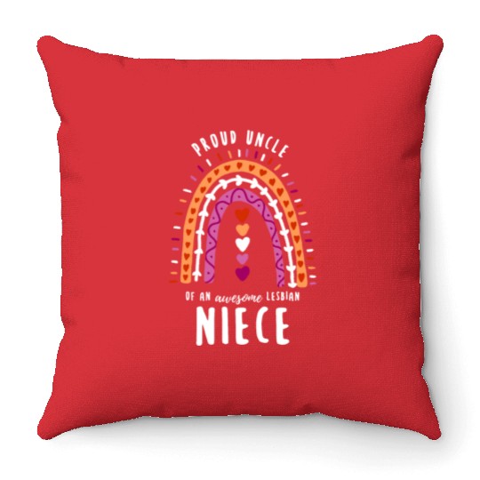 Proud Uncle Lesbian Niece Rainbow Throw Pillows