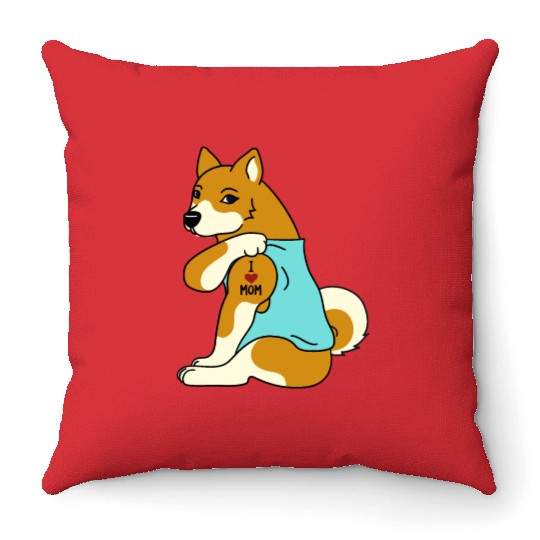 I Love Mom Tattoo Shiba Inu Throw Pillows