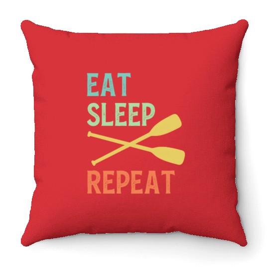 Eat Sleep Paddle Repeat Vintage Canoe Kayak Throw Pillows