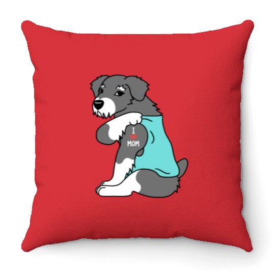 I Love Mom Tattoo Schnauzer Throw Pillows