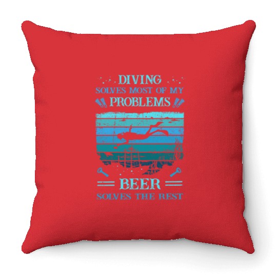 Diver -Scuba - Diving Solves Most Of My Problems Throw Pillows