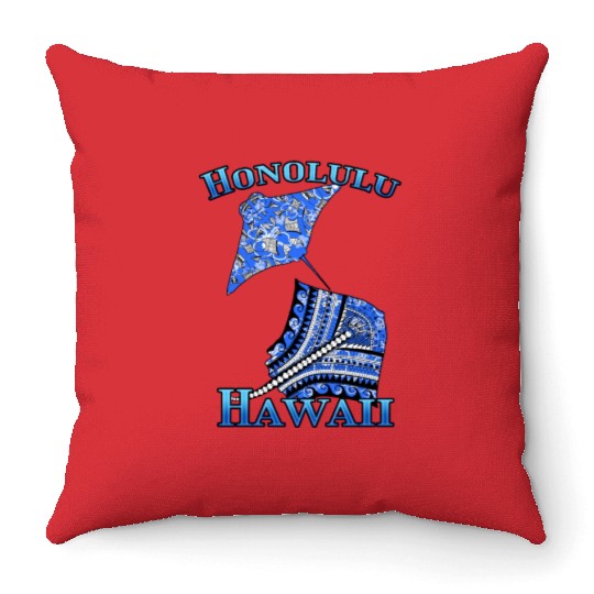 Honolulu Vacation Tribal Stingrays Throw Pillows
