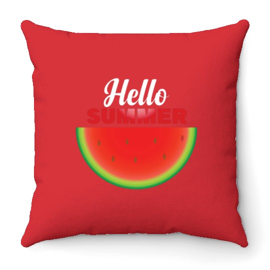 Hello Summer, Hello summer slogan on watermelon Throw Pillows