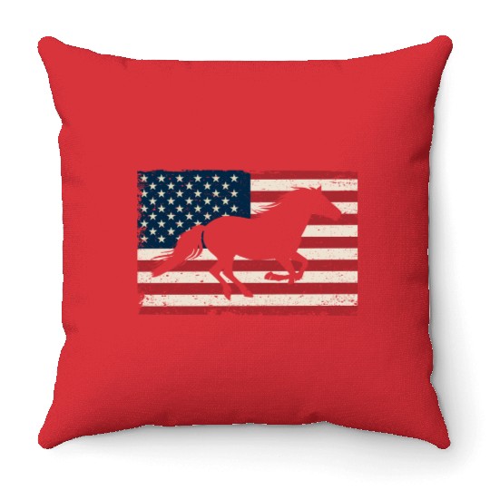 Patriotic Horse American Flag Horseback Riding Throw Pillows