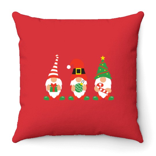 Christmas Gnomes with candy cane, gift Throw Pillows