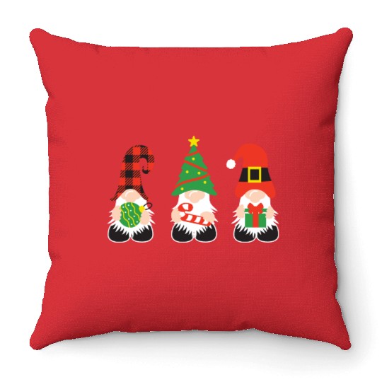 Christmas Gnomes with candy cane, gift Throw Pillows