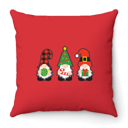 Christmas Gnomes with candy cane, gift Throw Pillows