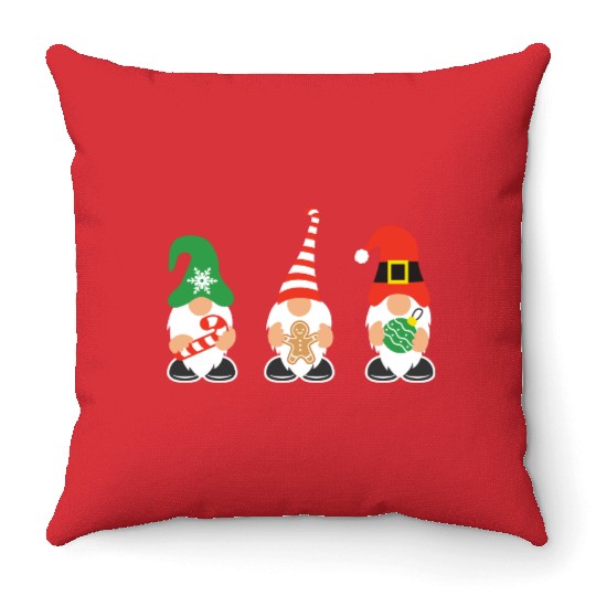 Christmas Gnomes with candy cane, gift Throw Pillows