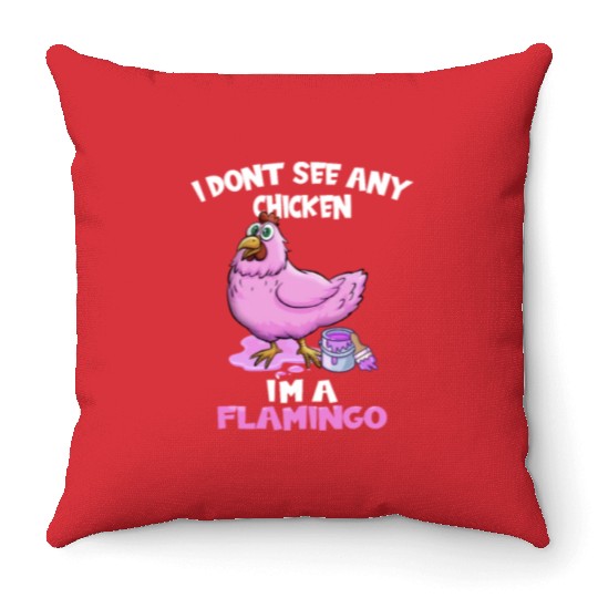 Funny Flamingo Pink Chicken Cartoon Throw Pillows