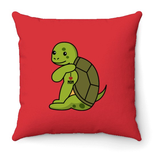 I Love Mom Tattoo Turtle Throw Pillows
