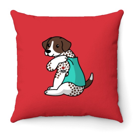I Love Mom Tattoo German Shorthaired Pointer Throw Pillows
