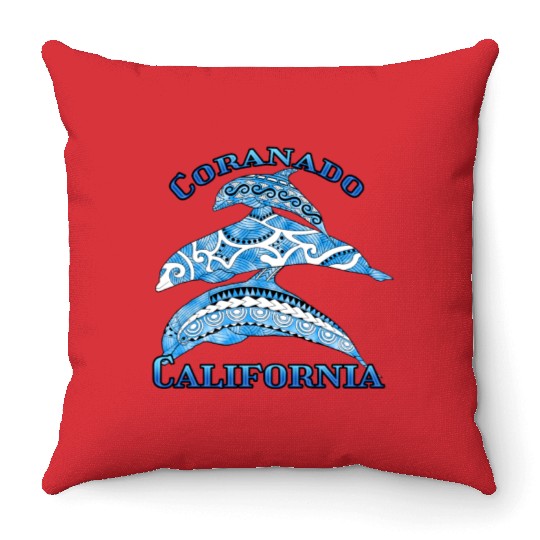 Coranado California Vacation Tribal Dolphins Throw Pillows