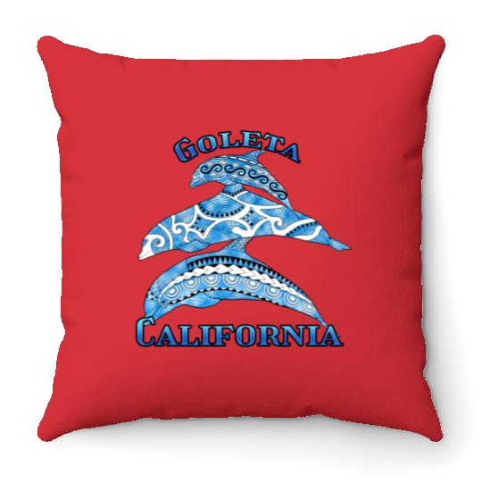Goleta California Vacation Tribal Dolphins Throw Pillows