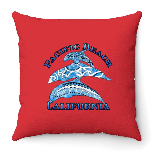 Pacific Beach California Vacation Tribal Dolphins Throw Pillows