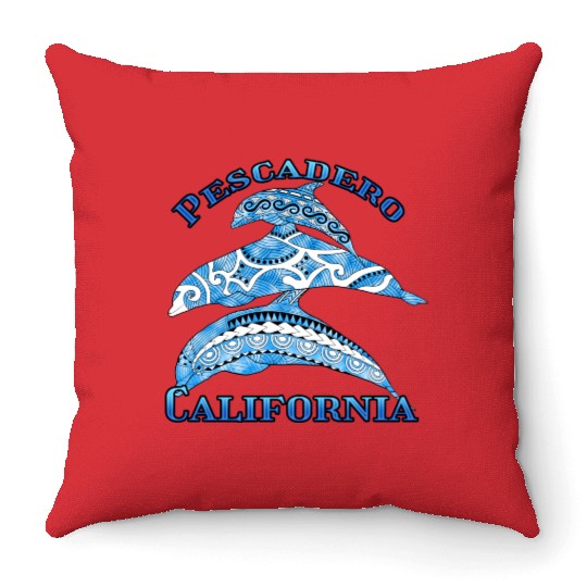 Pescadero California Vacation Tribal Dolphins Throw Pillows