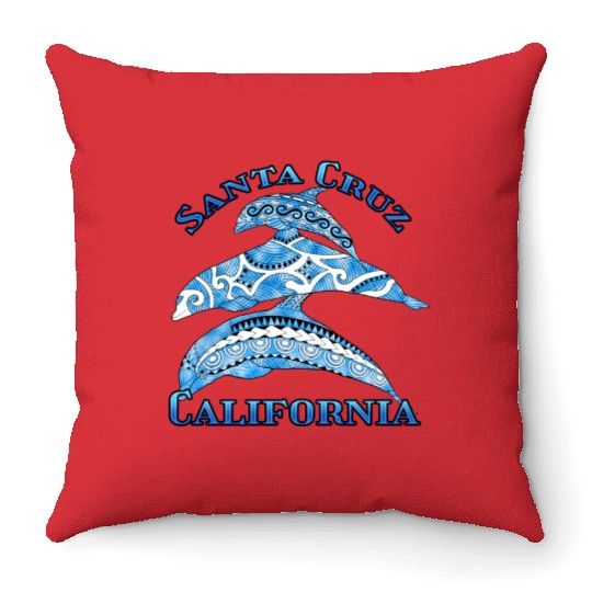 Santa Cruz California Vacation Tribal Dolphins Throw Pillows