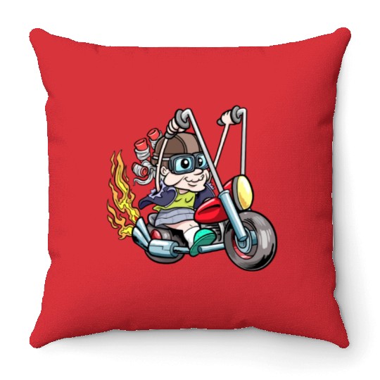 Motorcycle Motorcycling Grandma Motorcyclist Throw Pillows