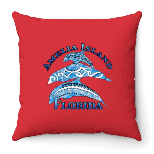 Amelia Island Florida Vacation Tribal Dolphins Throw Pillows