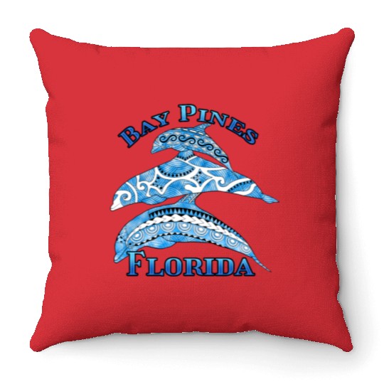 Bay Pines Florida Vacation Tribal Dolphins Throw Pillows