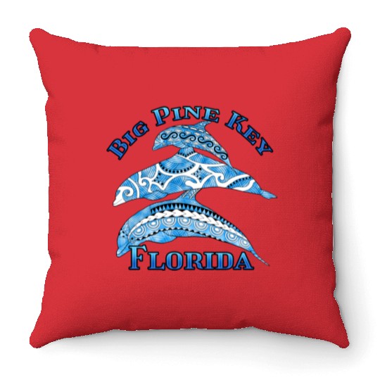 Big Pine Key Florida Vacation Tribal Dolphins Throw Pillows