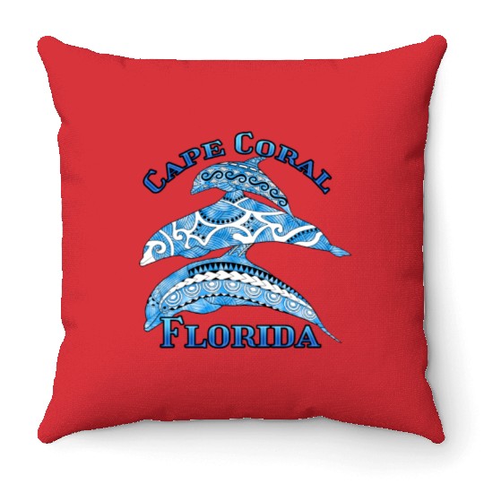 Cape Coral Florida Vacation Tribal Dolphins Throw Pillows
